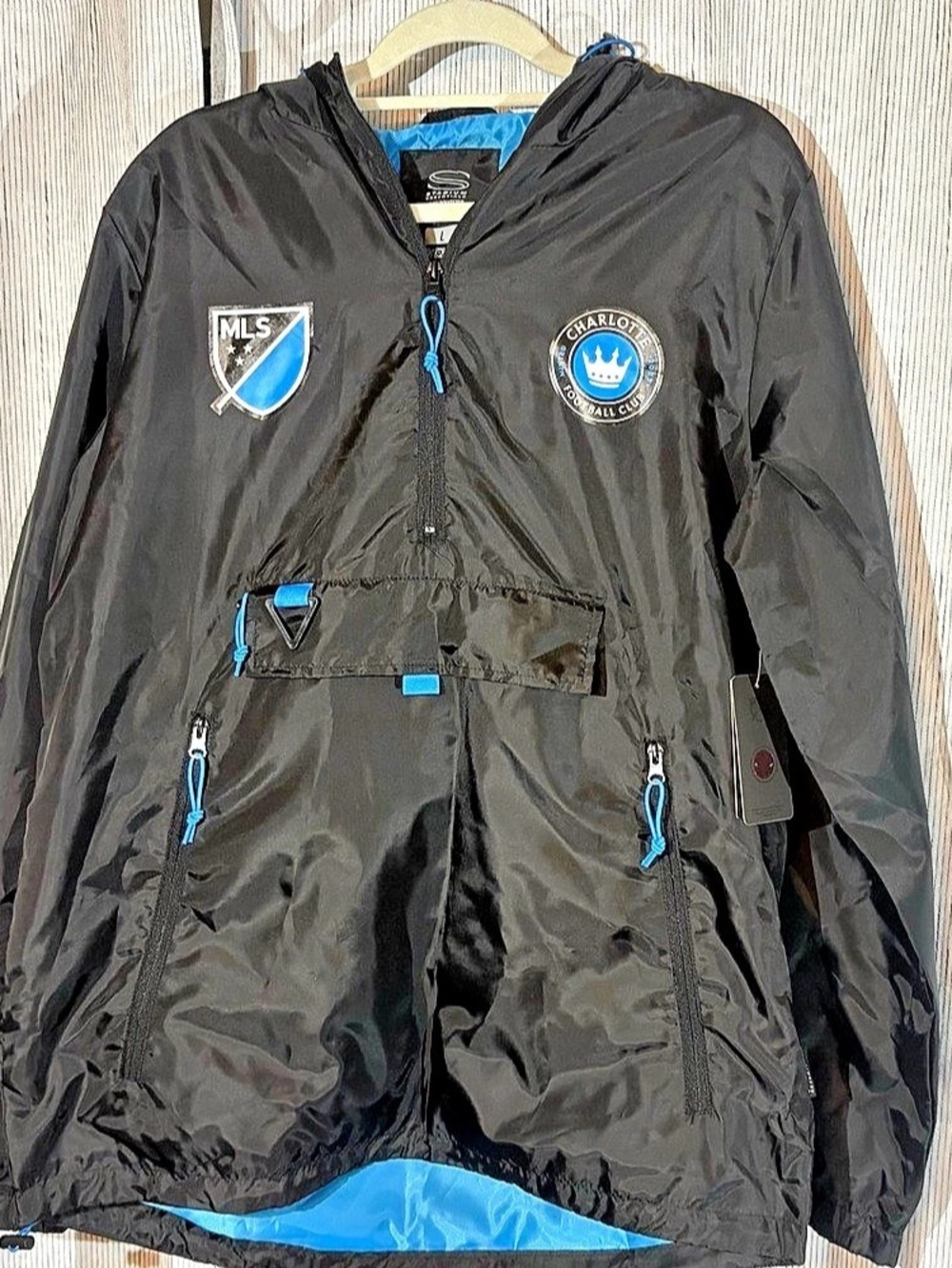 Stadium Essentials Charlotte FC Compete Quarter-Zip Hoodie Jacket Black & Blue